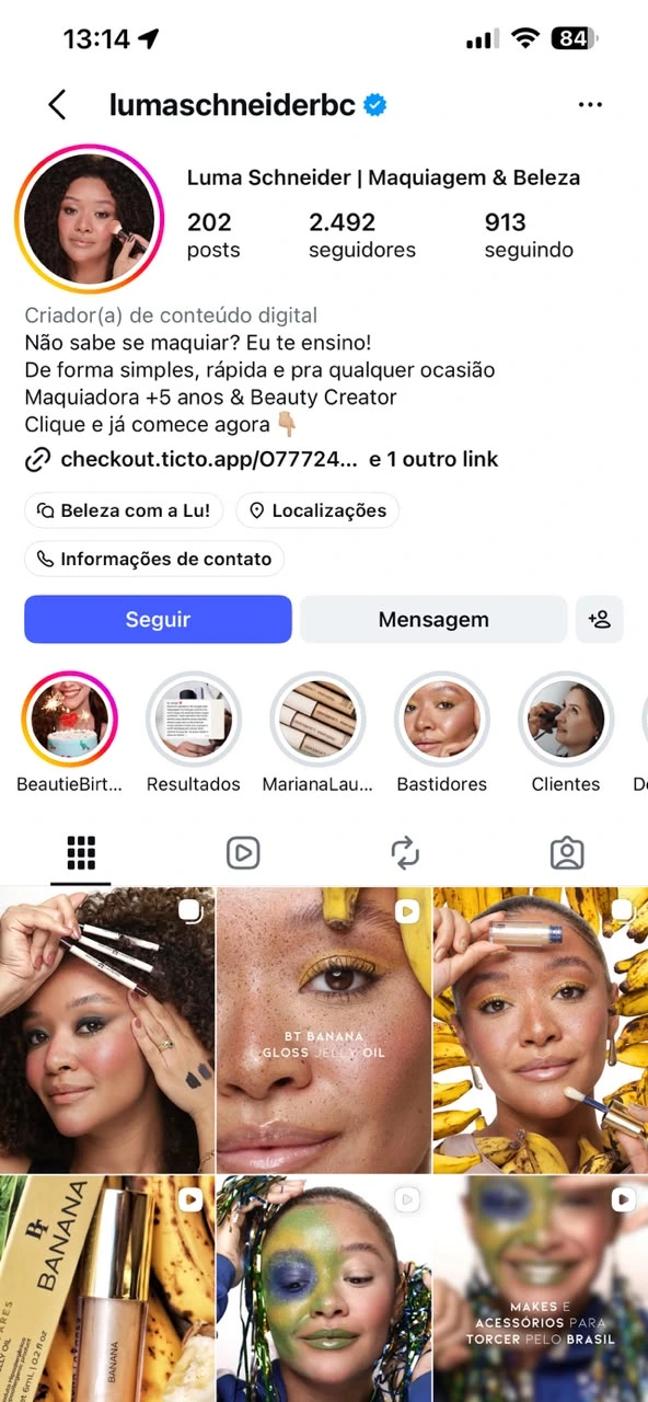 Perfil da Luma Schneider no Instagram